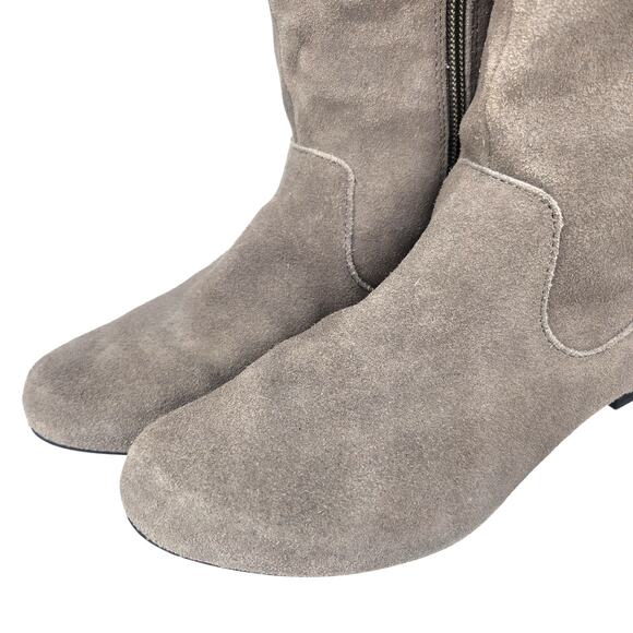 Gray Suede Riding Boots Womens 6 Knee High Low Heel Leather Zipper Side - Picture 4 of 12